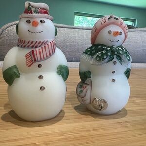 Vintage 1995 Fenton Hand Painted Snowmen Set – Signed Satin Glass